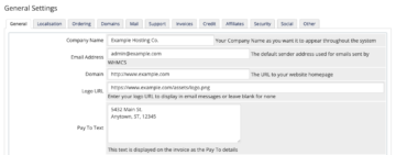 general settings in WHMCS